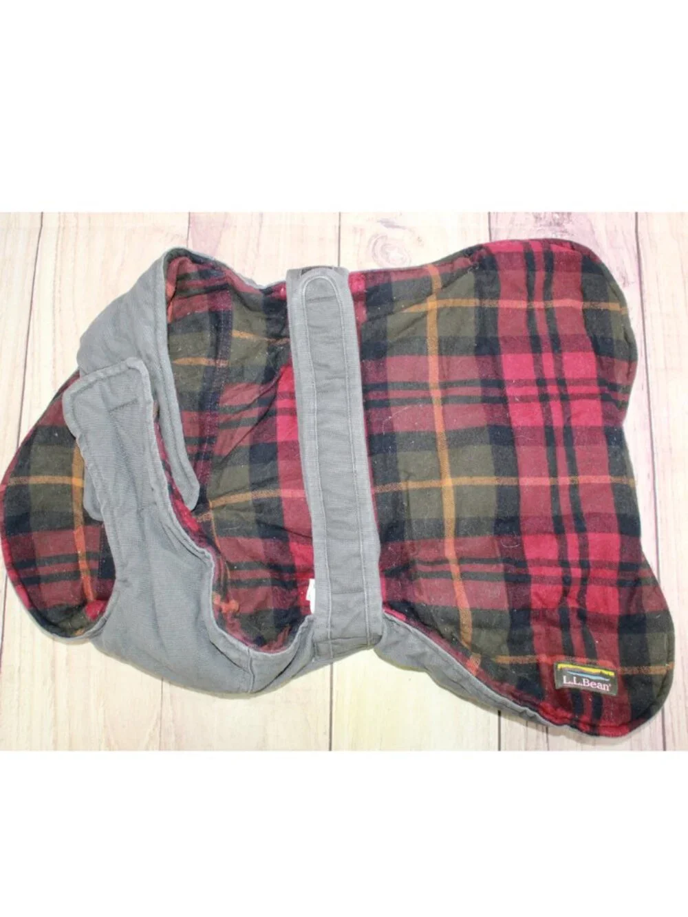 LL Bean Classic Canvas Cozy Plaid Flannel Reversible Field Coat for Dogs Large